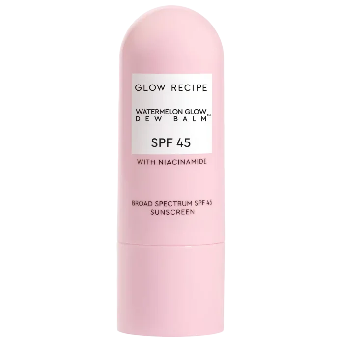 Glow Recipe Watermelon Glow Niacinamide Dew Balm Face Sunscreen Stick- SPF 45 niatsinamidli quyoshdan himoya qiluvchi stik