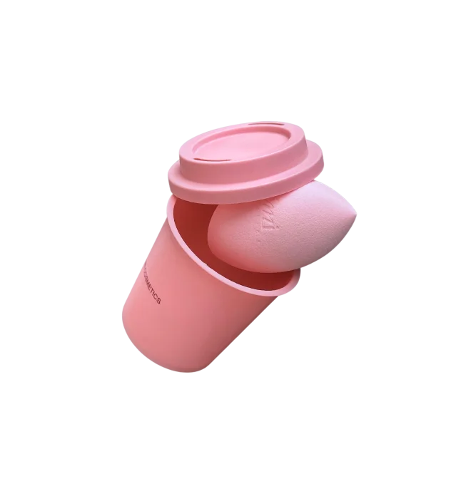 Спонжик с удобным стаканчиком для хранения Femi Cosmetics - Baby Pink