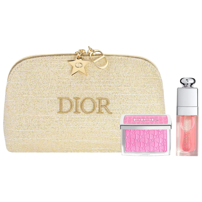 Набор масло для губ,румяна и косметичка DIOR Lip and Cheek Pink Glow Ritual Set