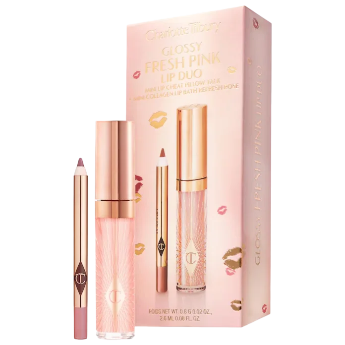Charlotte Tilbury Mini Glossy Pink Lip Gloss + Lip Liner Set - Fresh Pink mini qalam+yaltiroq to'plami