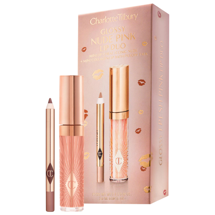 Мини набор карандаш+блеск Charlotte Tilbury Mini Glossy Pink Lip Gloss + Lip Liner Set - Nude Pink