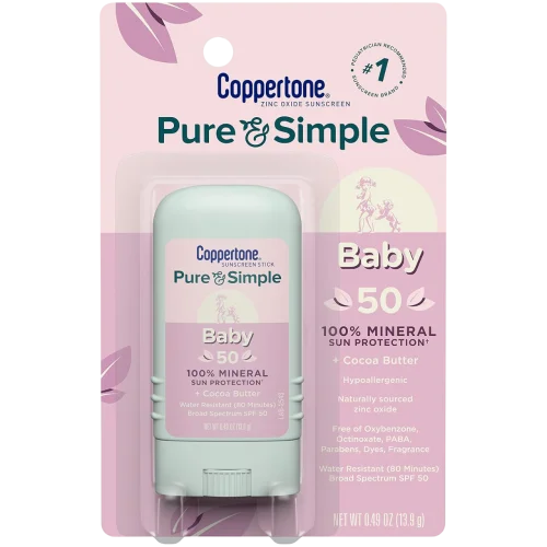 Детский солнцезащитный стик для лица и тела водостойкий SPF 50 Coppertone Pure and Simple Baby Sunscreen Stick SPF 50