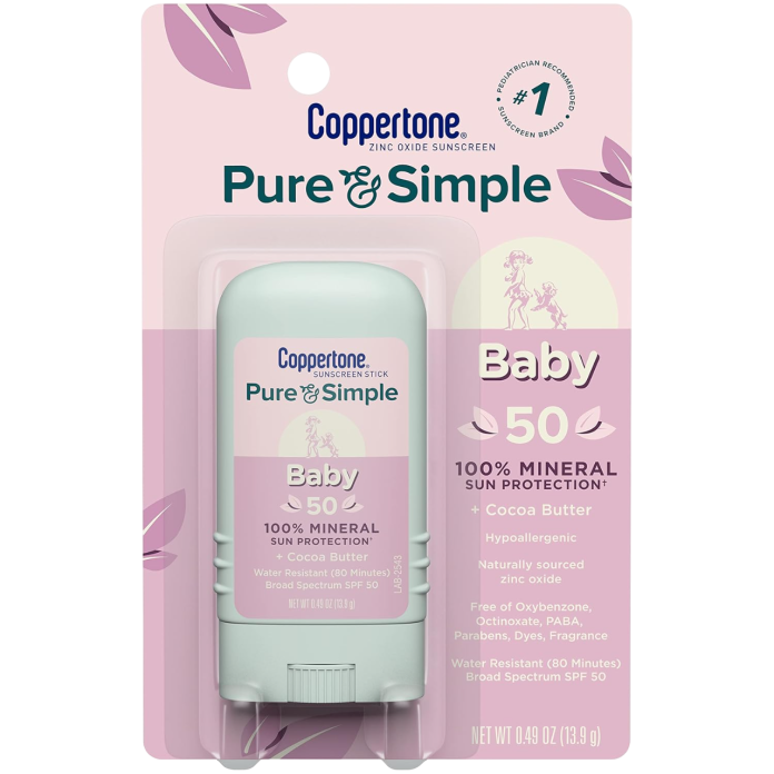 Детский солнцезащитный стик для лица и тела водостойкий SPF 50 Coppertone Pure and Simple Baby Sunscreen Stick SPF 50