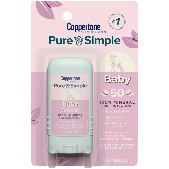 Детский солнцезащитный стик для лица и тела водостойкий SPF 50 Coppertone Pure and Simple Baby Sunscreen Stick SPF 50