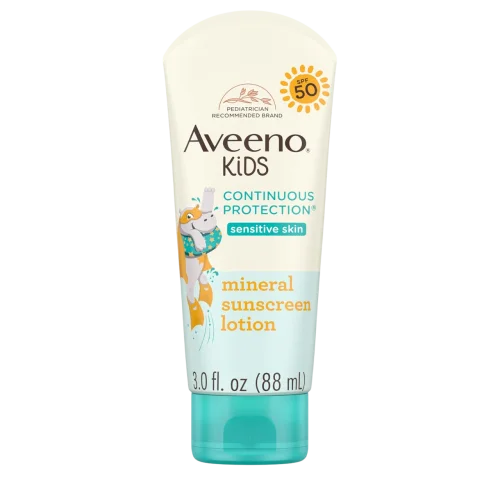 Солнцезащитный лосьон водостойкий для детей Aveeno Kids Continuous Protection Zinc Oxide Mineral Sunscreen Lotion for Children's Sensitive Skin - 88ml