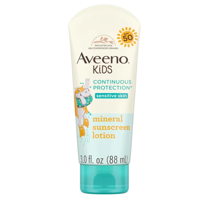 Aveeno Kids Continuous Protection Zinc Oxide Mineral Sunscreen Lotion for Children's Sensitive Skin - 88ml bolalar uchun suvga chidamli quyoshdan himoyalovchi losyon