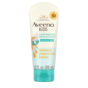 Aveeno Kids Continuous Protection Zinc Oxide Mineral Sunscreen Lotion for Children's Sensitive Skin - 88ml bolalar uchun suvga chidamli quyoshdan himoyalovchi losyon