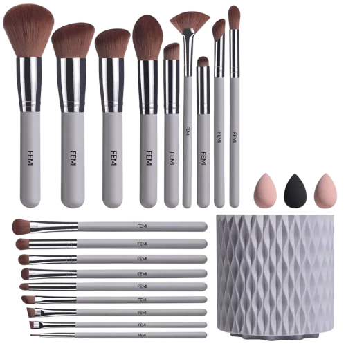 Femi Cosmetics - Moon Dust qulay aylanuvchi ushlagichli makiyaj cho'tkalari to'plami