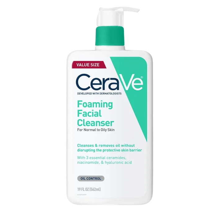 CeraVe Foaming Facial Cleanser, Daily Face Wash for Oily Skin yog'li teri uchun yuz yuvish ko'pigi, gialuron kislotasi + seramidlar + niatsinamid - 562ml
