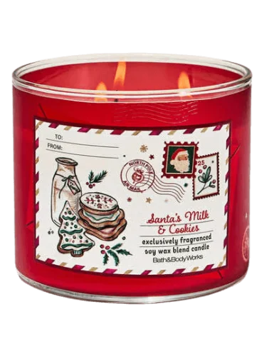 Ароматическая свеча с 3 фитилями Bath & Body Works Santa's Milk & Cookies 3-Wick Candle - 411 г