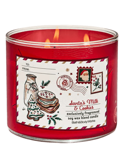 Ароматическая свеча с 3 фитилями Bath & Body Works Santa's Milk & Cookies 3-Wick Candle - 411 г