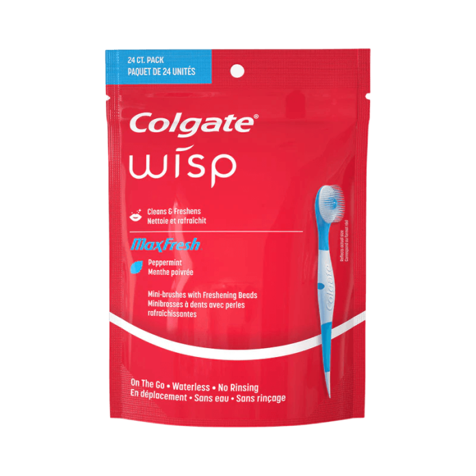 Colgate Max Fresh Wisp Disposable Mini Travel Toothbrushes, Peppermint bir martalik mini tish cho'tkalari - 24shuki