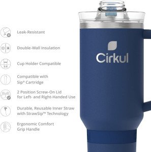 Термостакан с трубочкой и ручкой Cirkul Midnight Blue Stainless Steel Tumbler All-Day StrawSip™