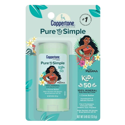 Coppertone Pure and Simple Kids Disney Moana SPF 50 mineral quyoshdan himoya qiluvchi stik