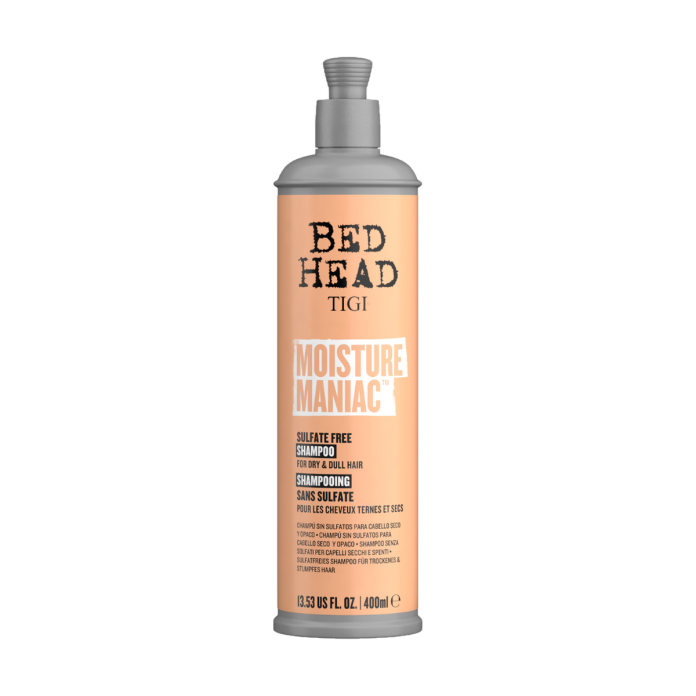Quruq va xira sochlar uchun namlantiruvchi sulfatsiz shampun TIGI Bed Head Moisture Maniac, 400 ml