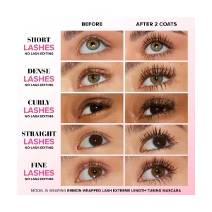 Мини-тушь для экстремального удлинения Too Faced Ribbon Wrapped Lash Deep Black, 2 мл