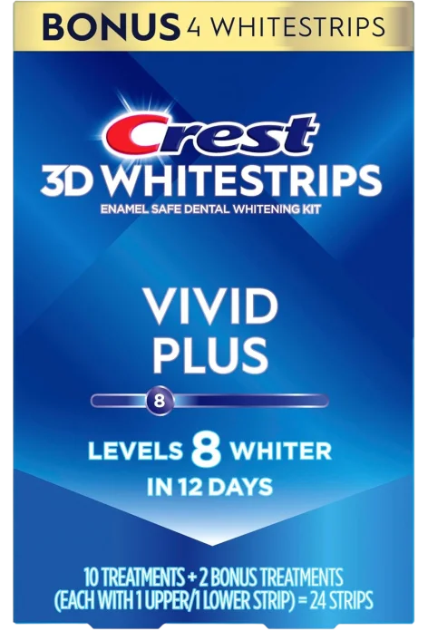Crest 3D Whitestrips Vivid Plus - 12 пакетиков tishlarni oqartiruvchi poloskalar to'plami