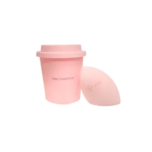 Makiyaj sponji FEMI Baby Pink, saqlash stakanchasi bilan