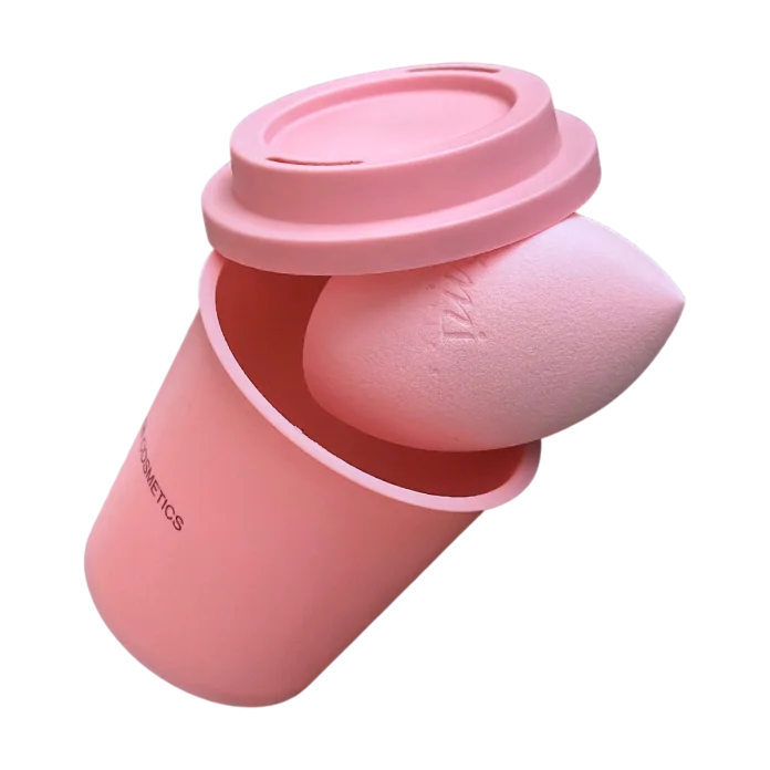 Makiyaj sponji FEMI Baby Pink, saqlash stakanchasi bilan