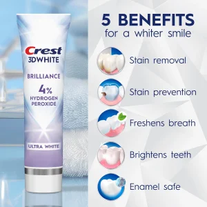 Отбеливающая зубная паста Crest 3D White Brilliance PRO Ultra White Teeth Whitening Toothpaste, 4% Hydrogen Peroxide - 107g