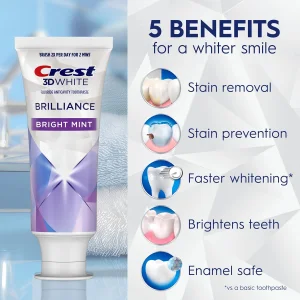 Отбеливающая зубная паста с защитой от пятен Crest 3D White Brilliance Toothpaste, Bright Mint - 121g